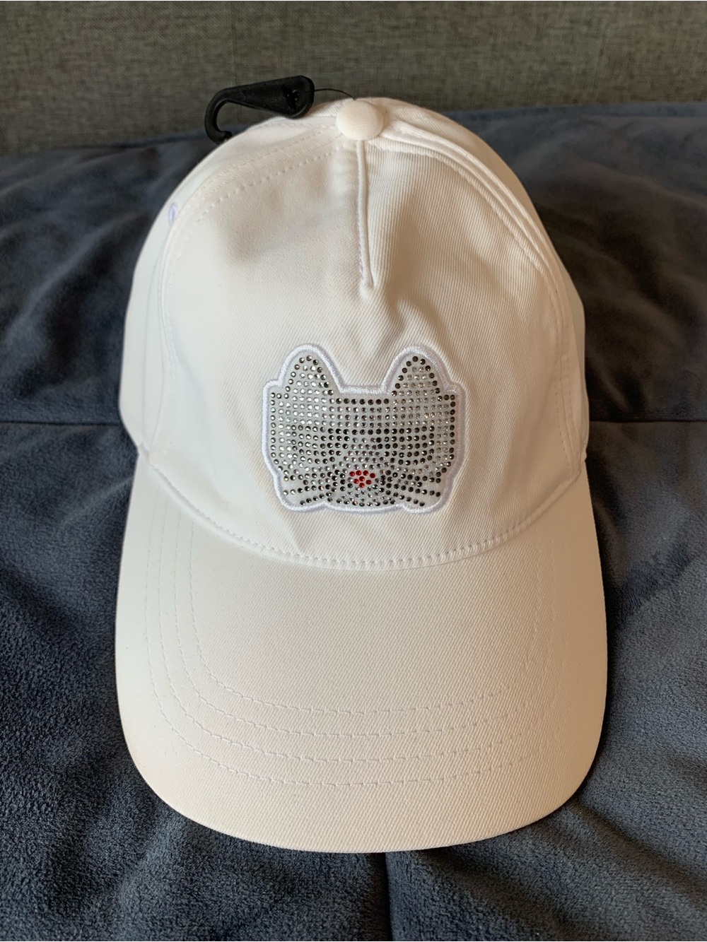 Karl Lagerfeld White Cap with Crystal Cat Motif